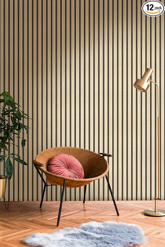 A.S. Création Non-Woven Wallpaper with Wall Panel Motif with Metallic Effect 0,53 x 10,05 m - Black Gold Metallic - Wood Look Wallpaper Made in Germany - 786272