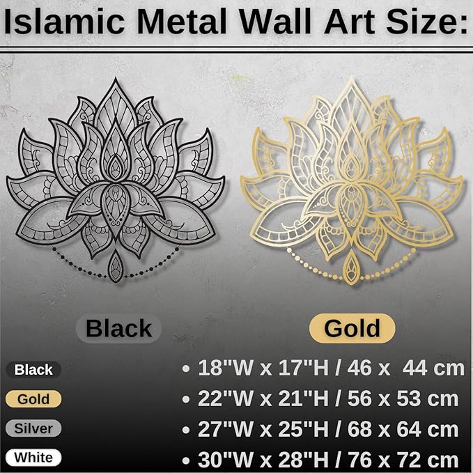 Mandala Wall Decor, Lotus Flower Metal Wall Art, Metal Mandala Wall Art, Metal Wall Decor, Metal Flowers Wall Decor, Metal Lotus, Spiritual Wall Decor, Lotus Flower Decor (27"W x 25"H / 68 x 64 cm, black)