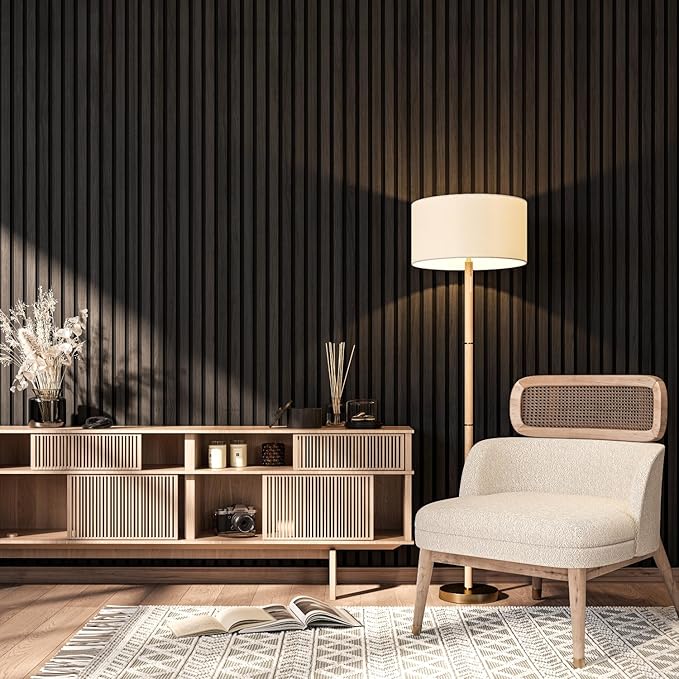 2-Pack 94” x 12.6” Acoustic Wood Wall Panels – 3D Slat Soundproofing for Walls & Ceilings – Elegant Decorative Panels for Modern Interior Design (Jet Black)