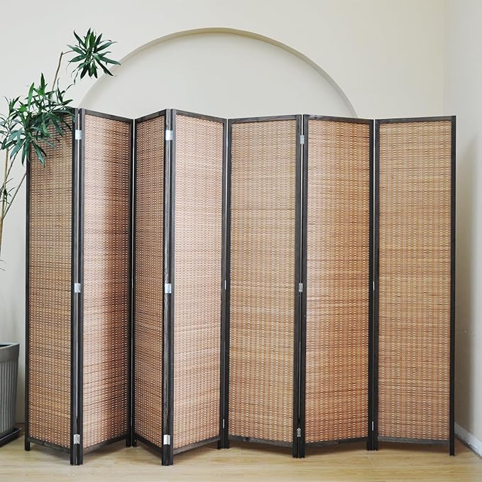 7 Panel Bamboo Room Divider - Folding Screen for Room Separation, 67" H x 107.5" W