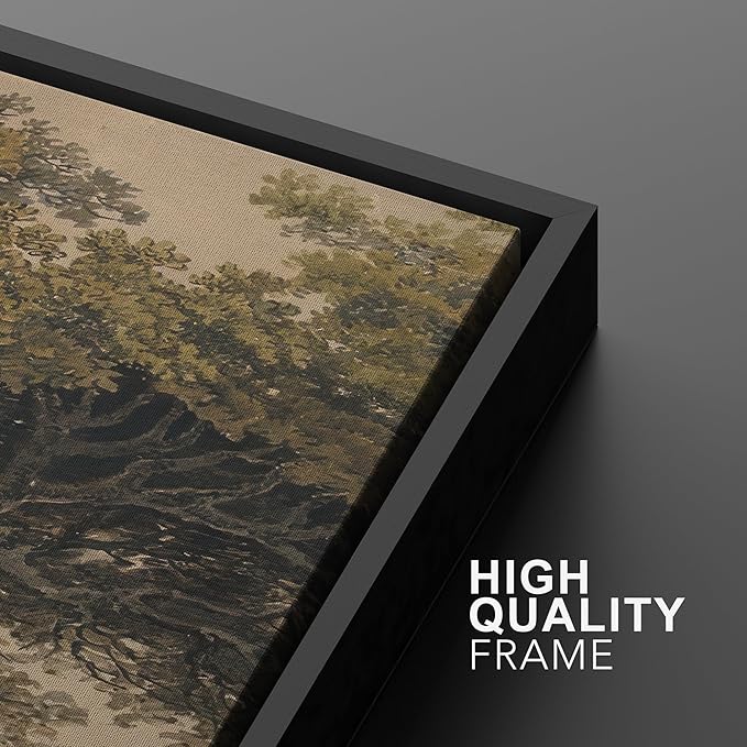 MUDECOR Framed Wall Art Print Set Vintage Landscape Rustic Tree and Mountain View Illustrations Decorative Colorful for Living Room, Bedroom, Office - 24"x36"x3 Black