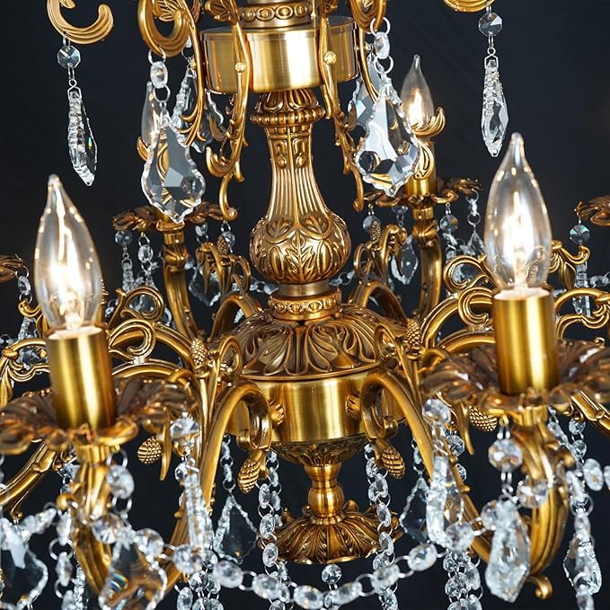 Antique Gold Crystal Chandelier Lighting 8-Light Contemporary Chandeliers Classic Crystal Candle Island Lighting Dining Room Foyer Entrance Chandelier Light Fixture 27"