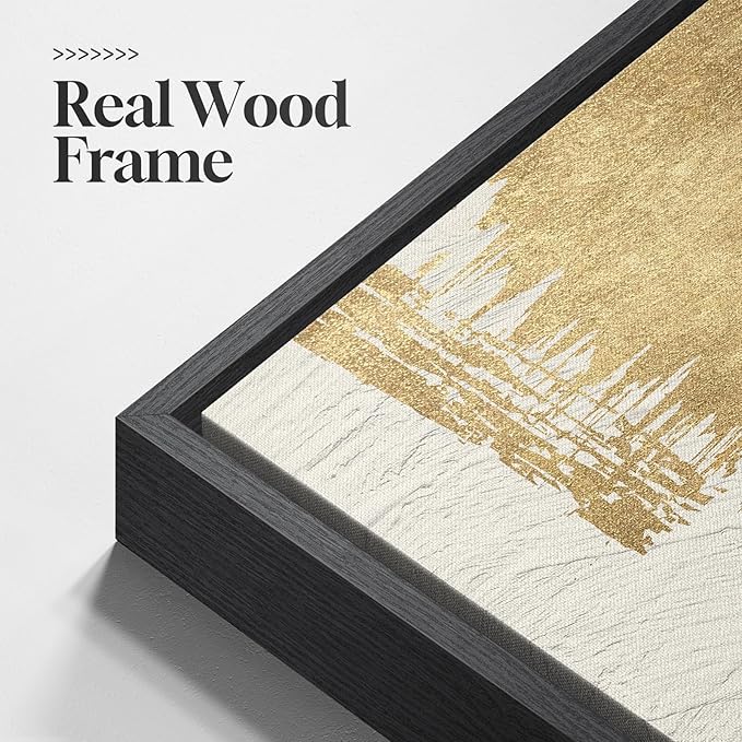 Large Framed Black and White Abstract Wall Art for Living Room, 3 Piece Big Canvas Prints Paintings Artwork for Walls, Modern Minimalist Black Gold Pictures for Hallway Office Wall Decor 24x36 Inch