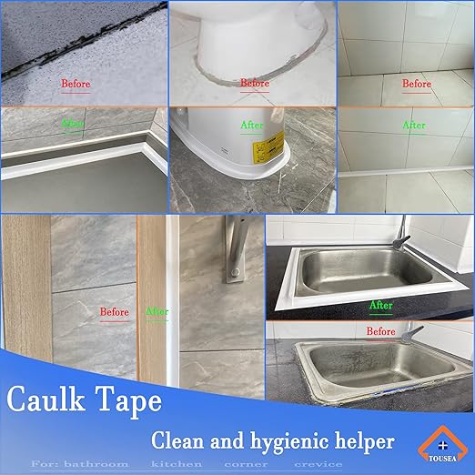 Caulk Tape Self Adhesive,Caulking Tape for Bathroom Sealant Strip Caulk Strip,Waterproof Caulking Sealing Tape for Bathroom,Toilet,Kitchen Countertop,Bathroom,Toilet