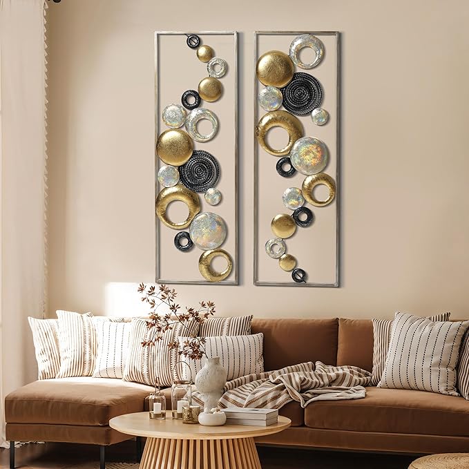 LuxenHome Metal Wall Art, 2 Pieces 36" Modern Multi-Color Abstract Metal Wall Decor, Wall Decor Living Room with Frame, Wall Hanging Sculptures Suit for Home, Bedroom, Dining Room Décor