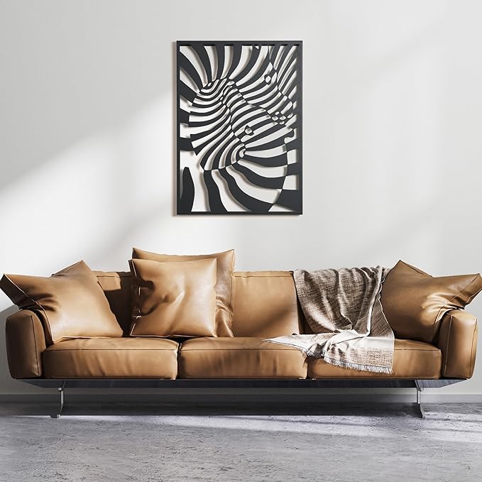 NEODECO Dancing Zebras Metal Wall Art, Black White Animal Wall Decor for home, 3d geometric illusion art sculpture for living room & for bedroom, (Black, Large)