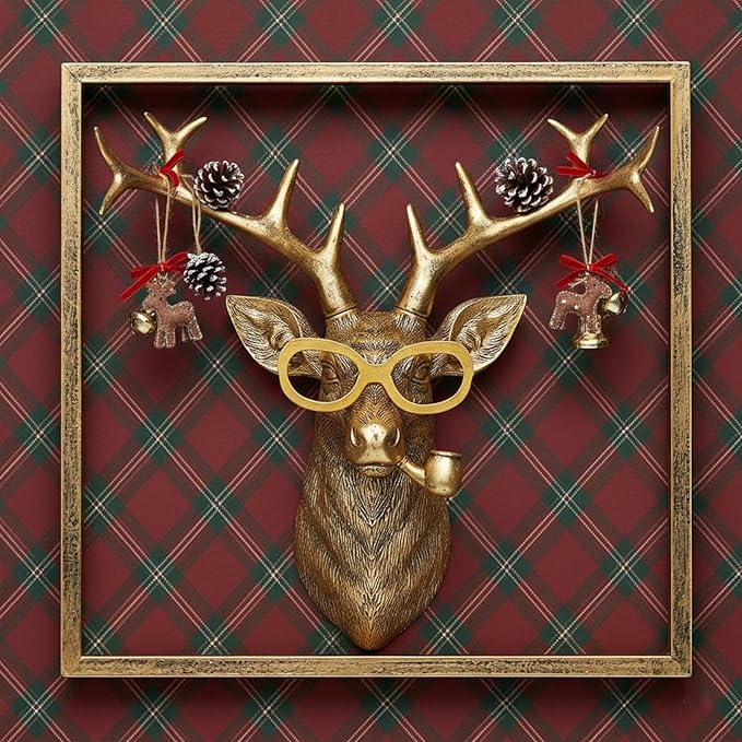 Newinhome Animal Heads Wall Decor (Includes Metal Frame) Resin Animals Sculptures Head Wall Hanging Decoration Gold vintage Wall Sculpture for Living Room Bedroom Office(Deer)