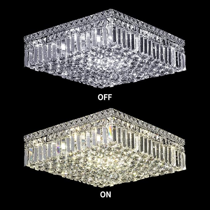 12-Lights Modern Flush Mount Ceiling Light Fixtures,Elegant Crystal Chandelier Pendant Ceiling Lamp for Bedroom,Living Room,Dining Room,Hallway H5.9 x W20 x L20 (Bulbs Not Included) Square