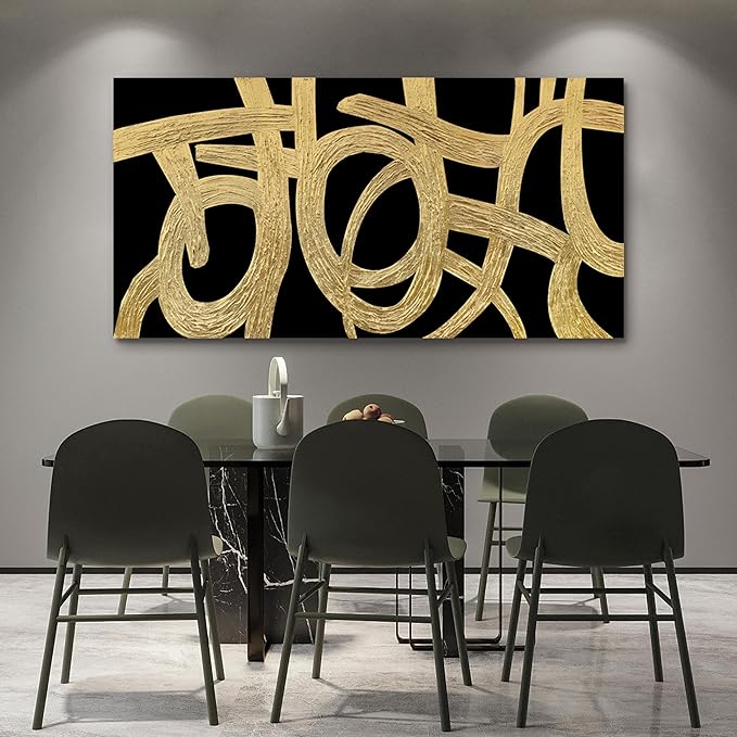 Canvas Wall Art Decor Canvas Wall Art For Living Room Abstract Art Black and Gold Wall Art Decor Modern Textured Abstract Wall Art Prints Large Art Work For Bedroom Office Kitchen Wall Decor 24" x 48"
