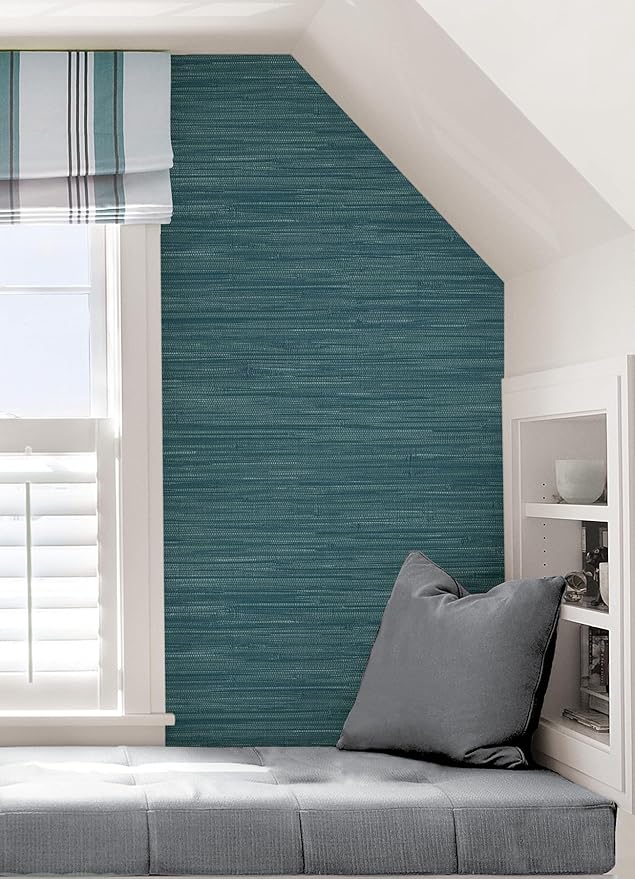 NuWallpaper Steel Blue Grassweave Peel & Stick Wallpaper, NU2874