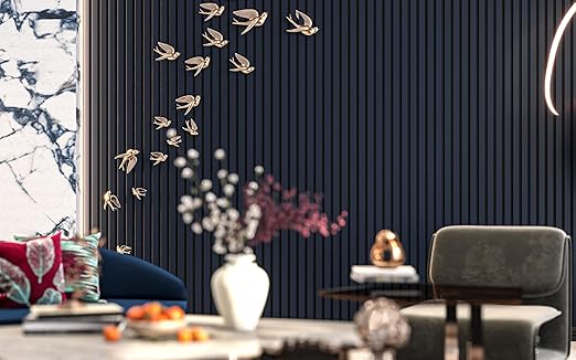 94" x 24" Acoustic Wood Slat Wall Panels – Modern Decorative Soundproof Panels for Walls & Ceilings, Premium Noise-Reducing Wood Paneling for Home & Office (Set of 10) (Dark Blue)