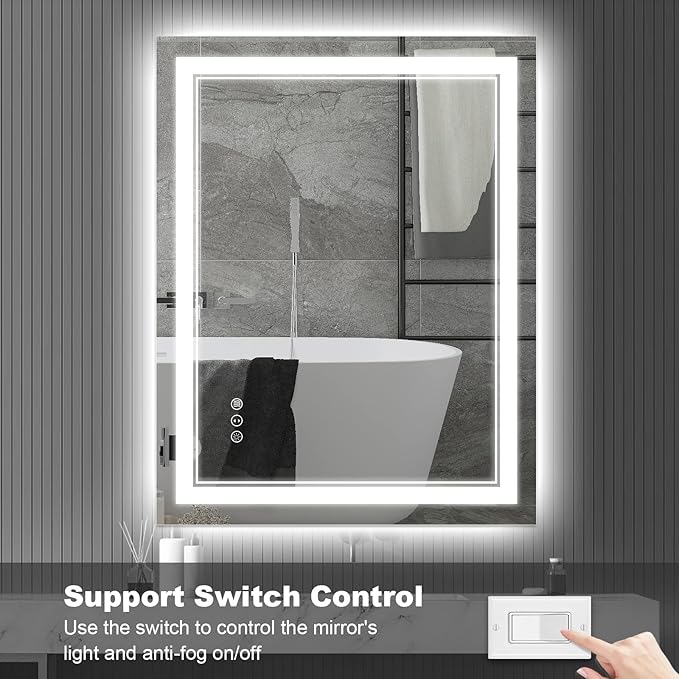 24x36 Inch LED Bathroom Mirror wiht Lights, Backlit and Front Lighted Bathroom Mirror,Anti Fog, Dimmable LED Vanity Mirror