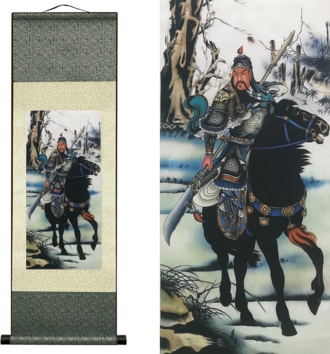 AtfArt Asian Wall Decor Beautiful Silk Scroll Painting Oriental Decor Chinese Art Wall Scroll Hanging Painting Scroll (36.2 x 12 in) (C9)