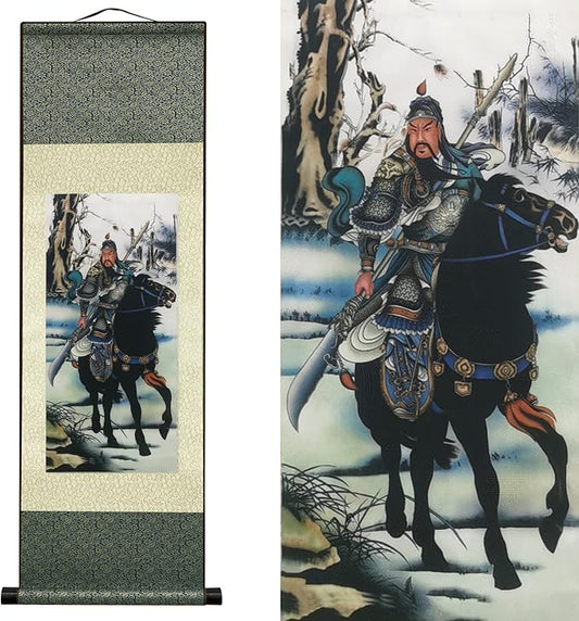 AtfArt Asian Wall Decor Beautiful Silk Scroll Painting Oriental Decor Chinese Art Wall Scroll Hanging Painting Scroll (36.2 x 12 in) (C9)