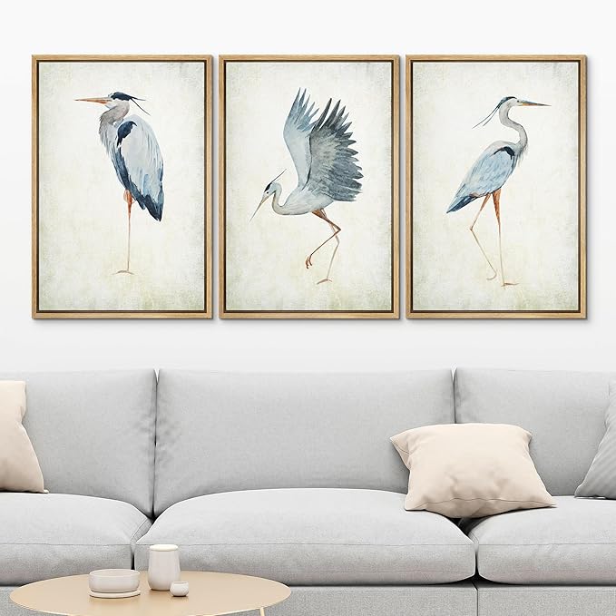 MUDECOR Framed Canvas Print Wall Art Heron Bird Wild Animal Prints Minimalist Modern Art Boho Relax Cozy Decor for Bedroom - 24"x36"x3 Natural