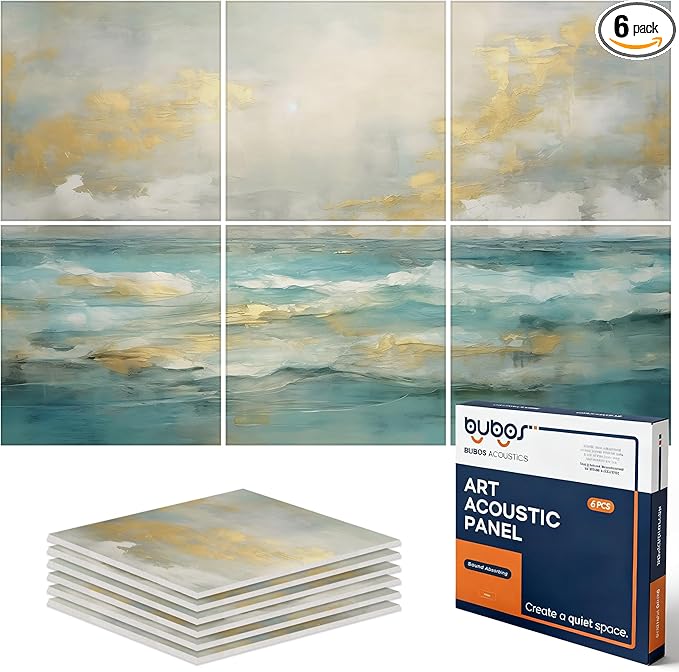 BUBOS 6 Pack Art Acoustic Panels Soundproof Wall Panel,70.8X47.2 Inches Large Sound Absorbing Panel,Self-Adhesive Decorative Acoustical Wall Panels, Acoustic Treatment for Home Office（Foggy Sea）