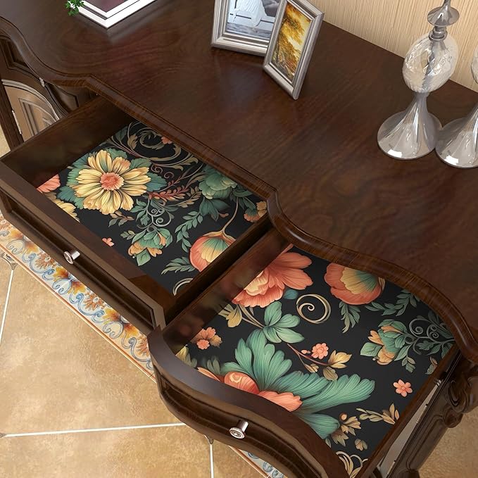 Colorful Floral Peel and Stick Wallpaper Boho Vibrant Contact Paper Stick Peel Cabinet Vintage Wallpaper for Bedroom Bathroom Wall Removable Black 17.5 x 393.5In