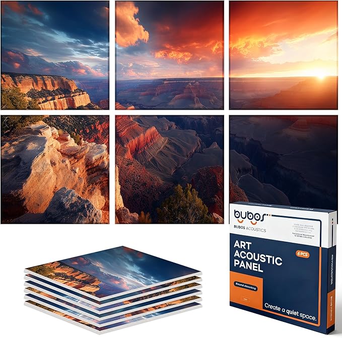 BUBOS 6 Pack Art Acoustic Panels Soundproof Wall Panel,70.8X47.2 Inches Large Sound Absorbing Panel,Self-Adhesive Decorative Acoustical Wall Panels, Acoustic Treatment for Home（Canyon Fire）