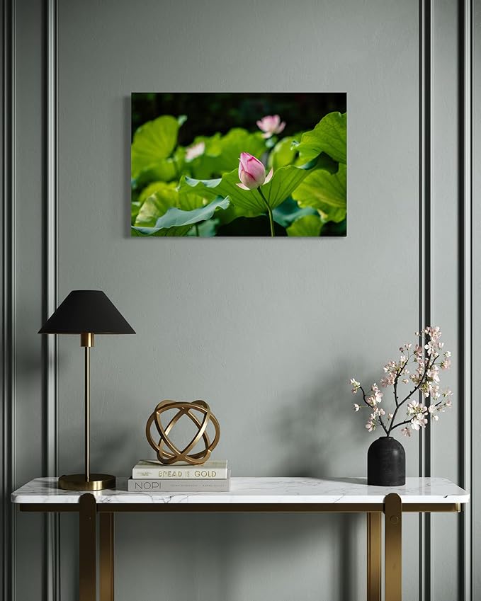 Oriental Beauty: Stunning Feng Shui Landscape Wall Art Prints for Home Decor in 3 Sizes (Serenity in Bloom: Pink Lotus Bud Amidst Green, 20" x 30")