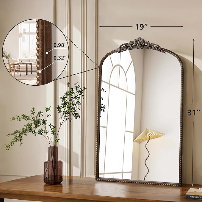 Micasso Vintage Arch Bronze Mirror: 31"x 19" French Baroque Antique Mirror - Traditional Ornate Decorative Mirrors for Wall/Bathroom/Entryway/Hallway - Home Decor for Living Room