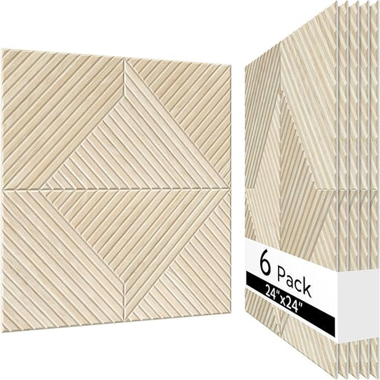 Olanglab Peel and Stick Wall Panels 6 Pack, 23.6 x 23.6 per Wall Panels, Acoustic Wall Panels, Sound Absorbing Wall Art for Home Studio and Office, Light Natural Oak Pattern, Diamond Design