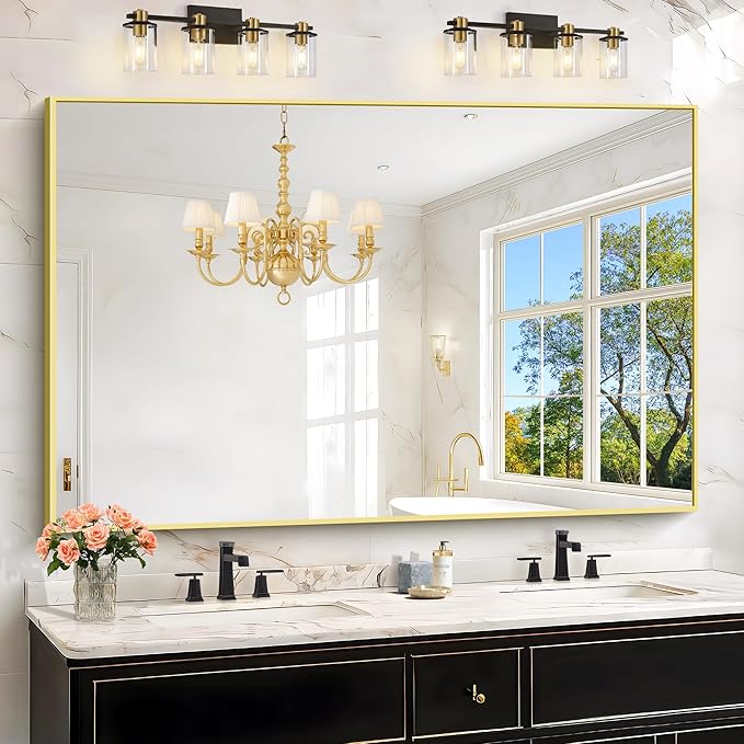 KOCUUY Large Gold Bathroom Mirror, 60x40 Inch Rectangular Mirror for Bathroom Sink, Oversized Wall Mirror with Metal Gold Frame for Living Room, Farmhouse, Entryway, Hang Horizontal/Vertical