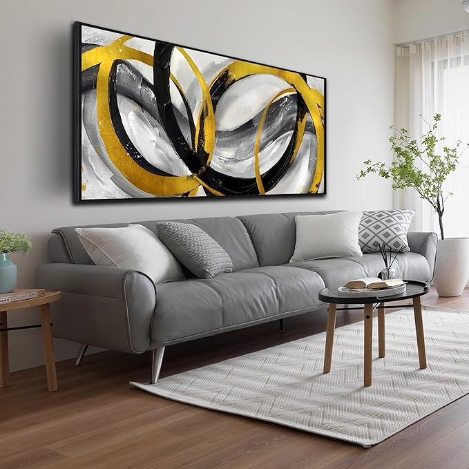 Abstract Canvas Wall Art Living Room - Black and Gold Wall Art - Large Picture Frames for Wall Size 29" x 59"