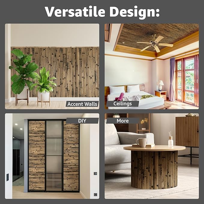 Art3d Natural Bamboo Wall Panel for Interior Wall Decor, Renewable Pole Wrap Wainscoting Paneling for Wall Ceiling Furniture Cabinet Office, 48 x 96 Inch, 2-Pack - Dark Burned