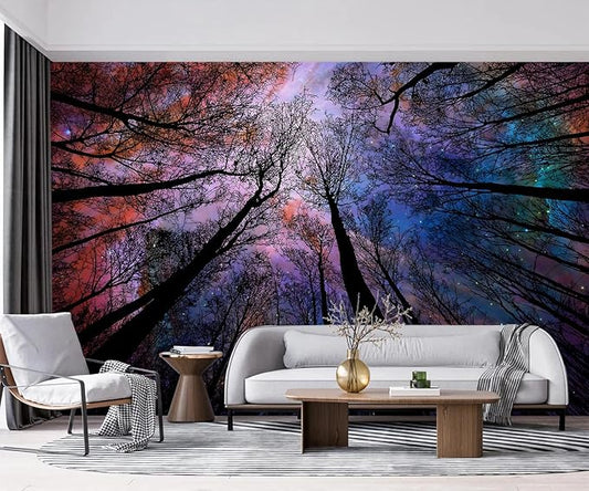 -Colorful Forest Beautiful Starry Tree Branches Wallpaper Bedroom XT14 S 100" x 65"