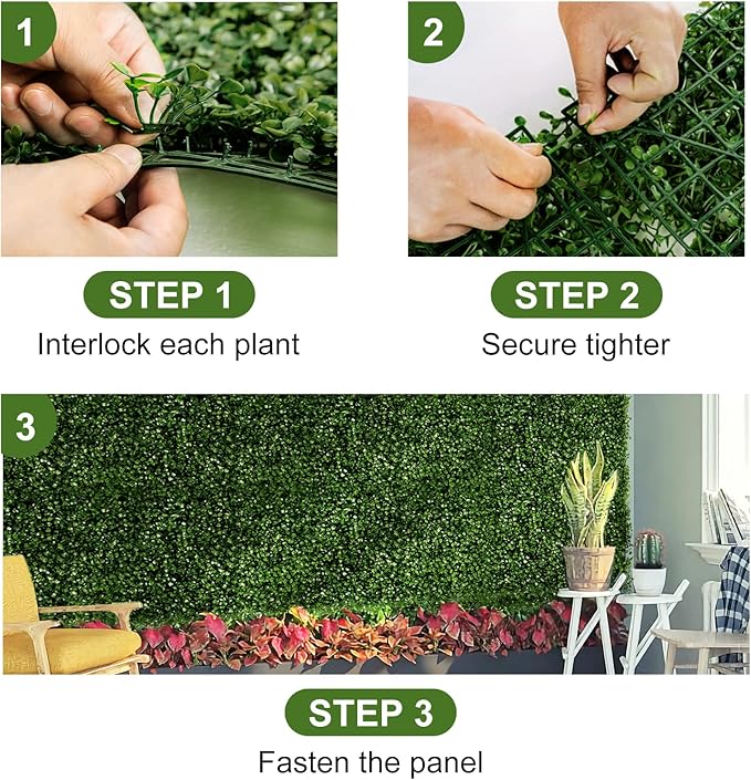 12 Pieces 20"x 20" Artificial Boxwood Panel, Grass Wall Panel, Boxwood Hedge Wall Panels UV Protected Suitable for Artificial Green Wall Decor, Fence Garden Wedding Backyard Decor