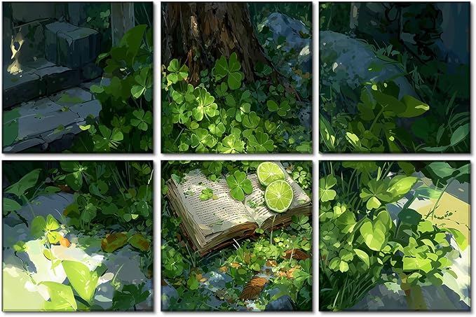 BUBOS 6 Pack Art Acoustic Panels Soundproof Wall Panel,23.6X23.6 Inches Large Sound Panel,Self-Adhesive Decorative Acoustical Wall Panels, Acoustic Treatment for Home（Clover Chronicles ）