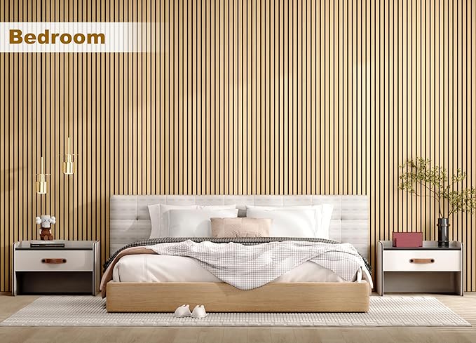 Acoustic Wood Wall Panels, 2-PC 94.49 x 12.6 in Soundproof Wood Wall Panels for Decor, Wood Slat Wall Panels for Wall Decor, Natural Oak