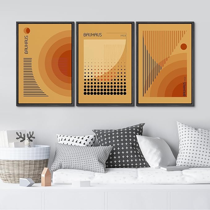 MUDECOR Framed Canvas Print Wall Art Bauhaus Art Prints Abstract Mid Century Modern Wall Art Minimalist Decor for Bedroom - 24"x36"x3 Black