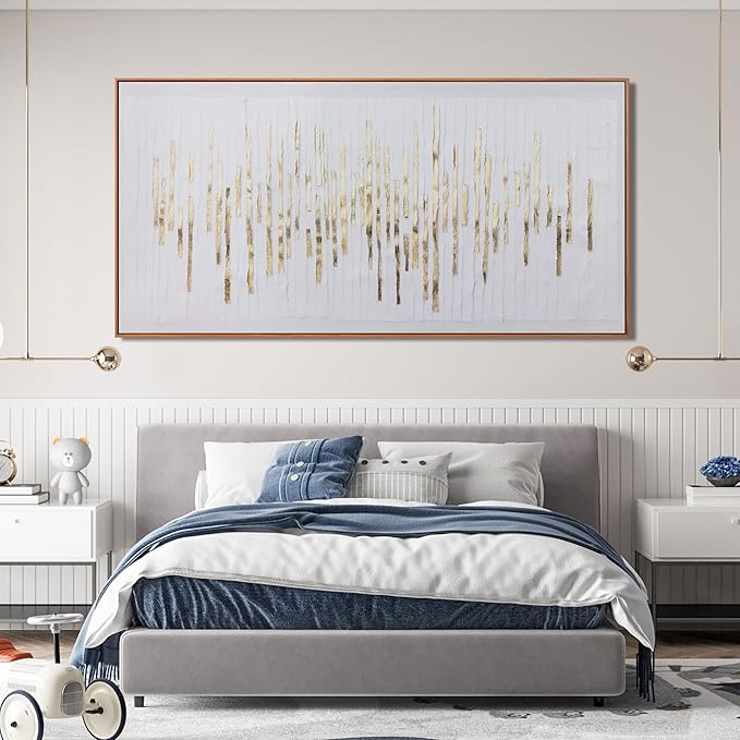 Canvas Wall Art Decor Abstract Canvas Art Wall Decor Large Wall Art for Living Rroom Modern Abstract Wall Art Prints White Gold Wall Art Decorations Artwork for Walls Bedroom Office Decor 29" x 58"