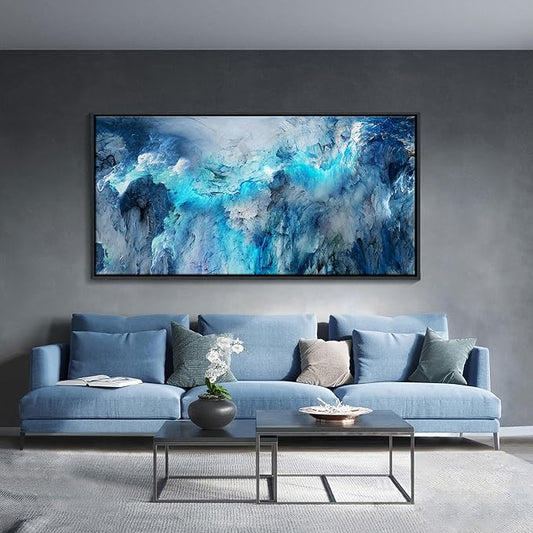 Mofutinpo Large Abstract Canvas Art | Framed Modern Contemporary Wall Decor for Living Room, Bedroom, and Office | Blue Abstract Wall Pictures| Home Decorations Artwork for Walls 24 ×48in