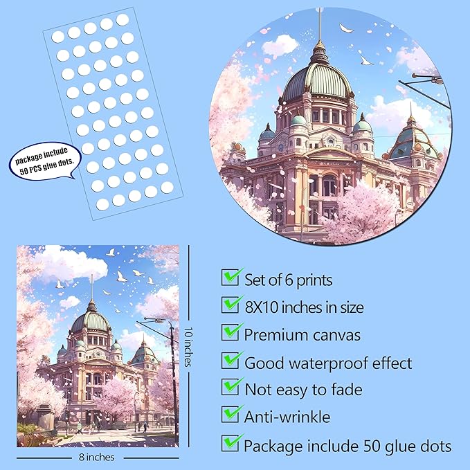 Luodroduo Japanese Wall Art Set of 6 Japan Rural Architecture Abstract Scenery Illustration Wall Decor Countryside Streets Canvas Art Poster for Living Room Bedroom Wall Art (E, 8"x10" UNFRAMED)