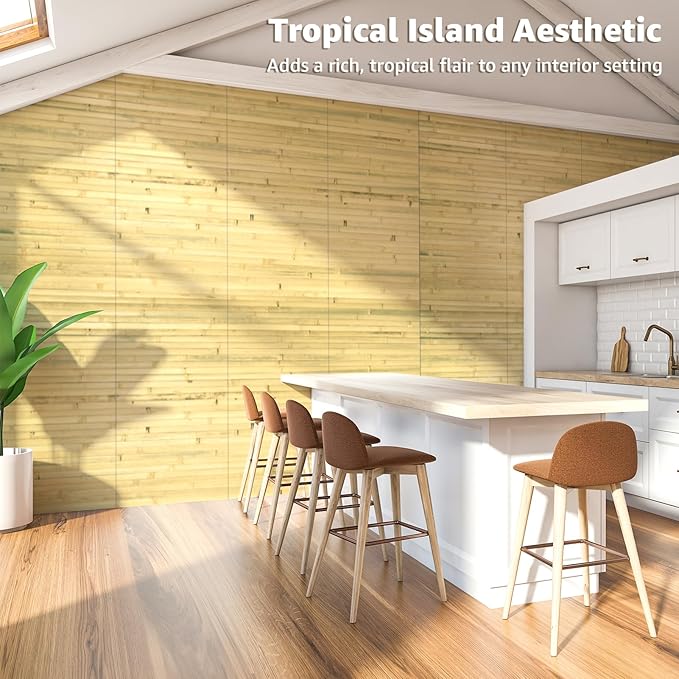 Art3d Natural Bamboo Wall Panel for Interior Wall Decor, Renewable Pole Wrap Wainscoting Paneling for Wall Ceiling Furniture Cabinet Office, 12 x 96 Inch, 2-Pack - Natural