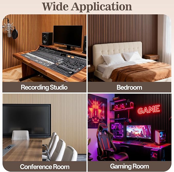 4 Pack Wood Panels for Wall, 94.4" x 12.6" Acoustic Wood Slat Wall Panel for Interior Decor & Noise Reduction, Soundproof Panel, Sound Absorbing 3D Textured Panels - Walnut