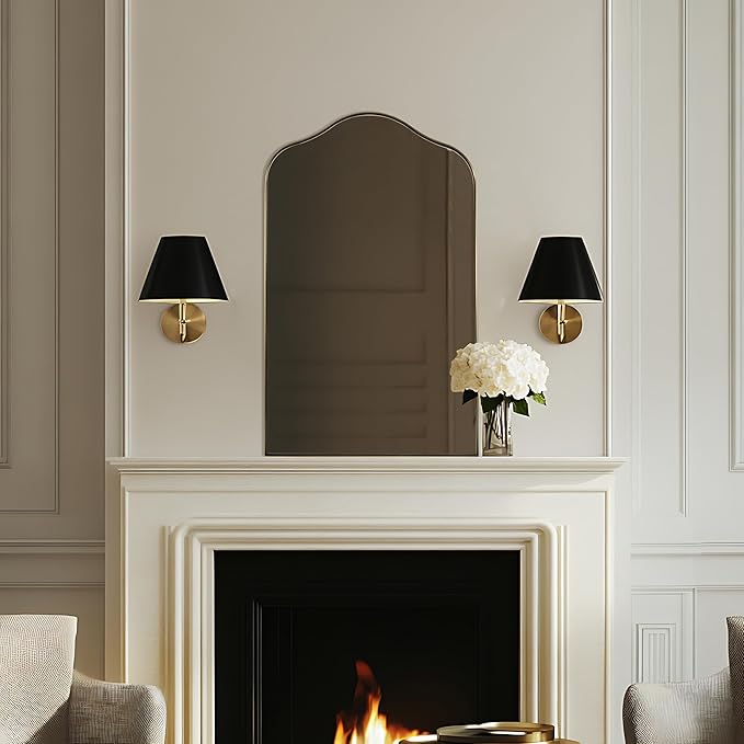 ANDY STAR Brass Scalloped Arched Wall Mirror, 20x30 Brushed Gold Irregular Bathroom Mirror with Curved Design for Vanity, Powder Room, Fireplace, Mantel, Stainless Steel Frame, Anti-Rust