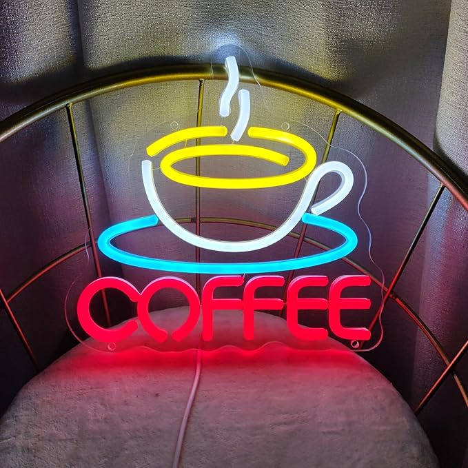 Coffee Neon Sign Coffee LED Sign Coffee Bar Neon Sign But First Coffee Neon Sign, Coffee Sign for Coffee Shop Home Coffee Lovers Art Wall Decor, 10.2" x 9.7"