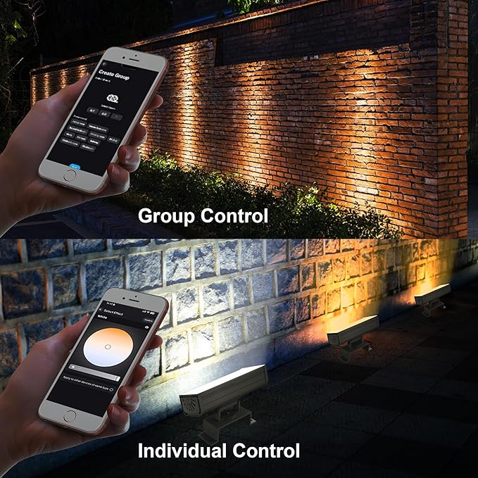 Wall Washer Light – Smart LED Landscape Spotlights with 6CCT Adjustable Color Temperature, Dimmable 1%-100%, Waterproof IP65, RF Remote & App Control, Timer Function, Easy Installation