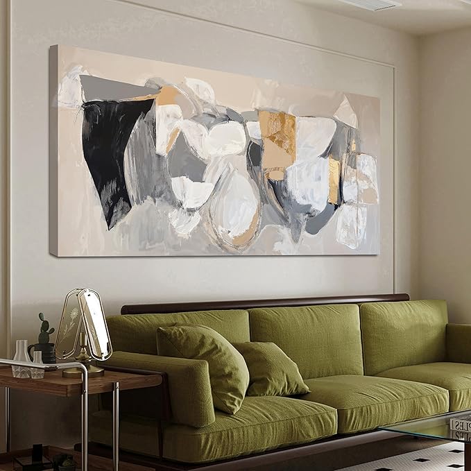Abstract Canvas Wall Art Decor Black Large Wall Art Decor for Living Room Gray Gold Modern Abstract Graffiti Art Wall Canvas Art Poster Print Wall Pictures for Bedroom Office Decor 24" X 48"