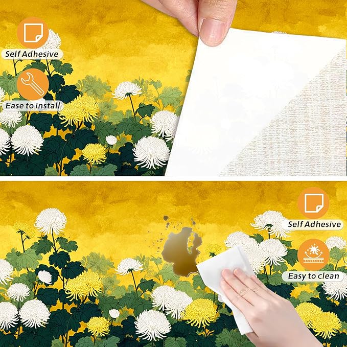 Nuxovilar Yellow White Floral Textured Peel and Stick Wallpaper, 15.75"x39.37", Self-Adhesive Contact Paper, Bright Flower Design for Bedroom, Living Room and Table Decor