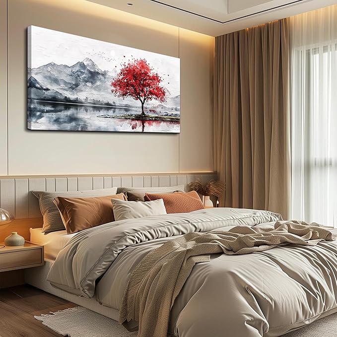 MHARTK66 Abstract Mountain Landscape Wall Painting Wall Art For Living Room Pictures Wall Decor Bedroom Black & White Water Color Picture Trees Canvas Wall Art Artwork For Office Ready To Hang 20x40