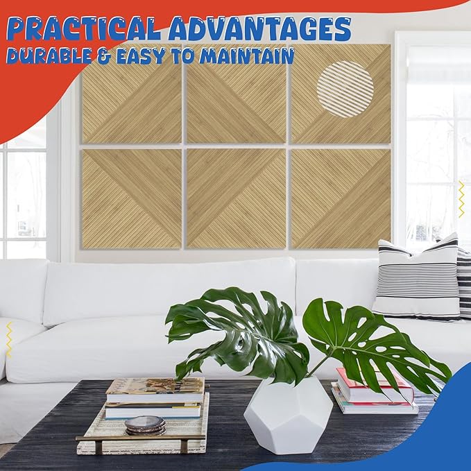 Acoustic Panels 6 Pack, Soundproof Wall Panels 23.6 x 23.6 Inches, Large Decorative Sound Absorbing Panels,Self-Adhesive Acoustic Treatment for Home Studio Office, Light SymmetryLuxe