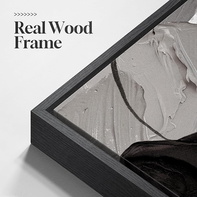 Large Framed Modern Abstract Wall Art for Living Room, 3 Piece Black White Gray Canvas Prints Paintings Artwork for Walls, Minimalist Abstract Pictures for Hallway, Stair, Office Wall Decor 24x36 In