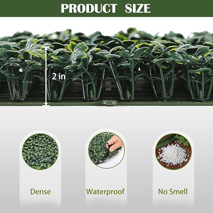12PCS 20"x 20" Artificial Boxwood Wall Panels, UV-Anti Grass Wall Hedge Plant Panels for Indoor Outdoor Green Wall Decor Ivy Fence Covering Privacy