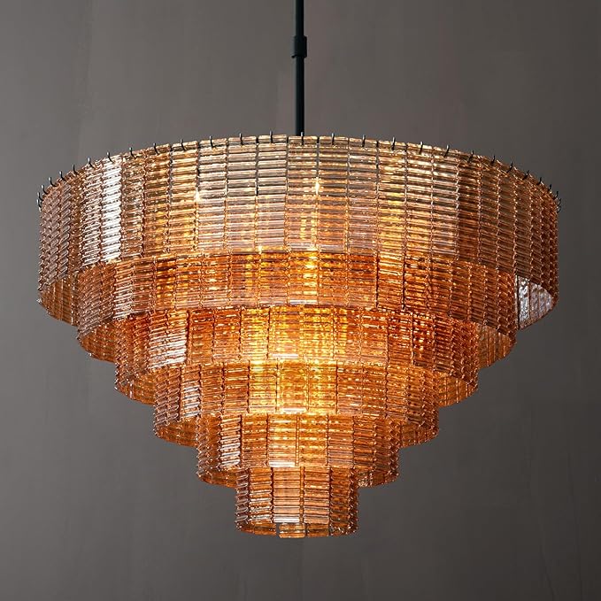 41" Large Chandelier, 18-Light Black Round Chandelier for Dining Room, Amber Crystal Glass Hanging Light Fixture, Pendant Light Perfect for Dining Room, Entryway, Foyer, Bedroom & Kitchen