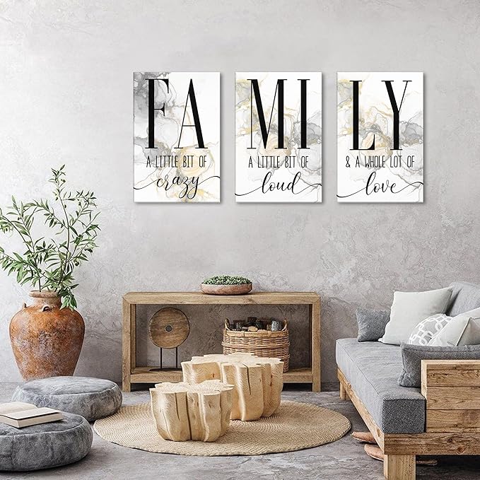 Large Family Canvas Wall Art Set of 3, Marble Fluid Texture Living Room Wall Decor Inspirational Quotes Christian Pictures Kitchen Signs Family Painting Artwork Bedroom Office Home Decorations 24x36in