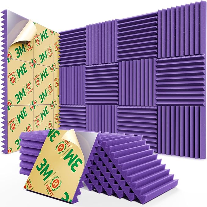 12 Pack Sound Proof Foam Panels for Walls,Self-Adhesive Foam Acoustic Panels Sound Absorbing,High Density Quick-Recovery Soundproof Wall Panels 12" X 12" X 1"-Purple